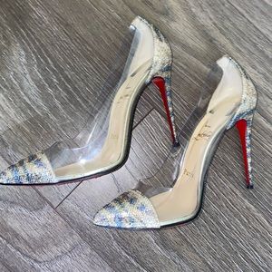 Louboutin Clear Heels with glittery toe